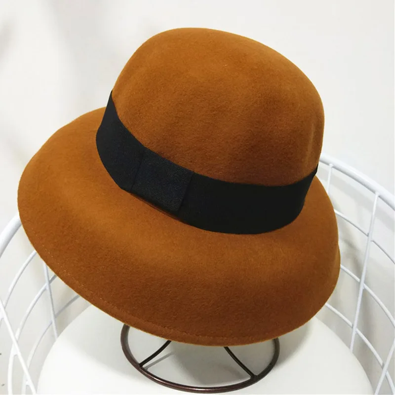 Crushable Dress Fedora Women Vintage Style Hat 100% Pure Wool Felt Hat Black Grey Wide Brim Fedora Hat with Simple Band