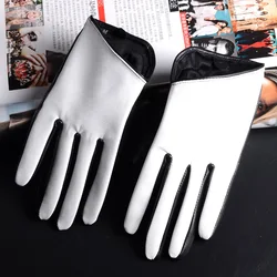 Guantes cortos de cuero Real para mujer, moda Punk, clásico, elegante, conducción, pantalla táctil, blanco