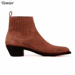 Yomior 2019 Handmade Vintage Men Real Leather Shoes Vintage Gentleman Dress Pointed Toe Ankle Boots Slip-On Wedding Chelsea Boot