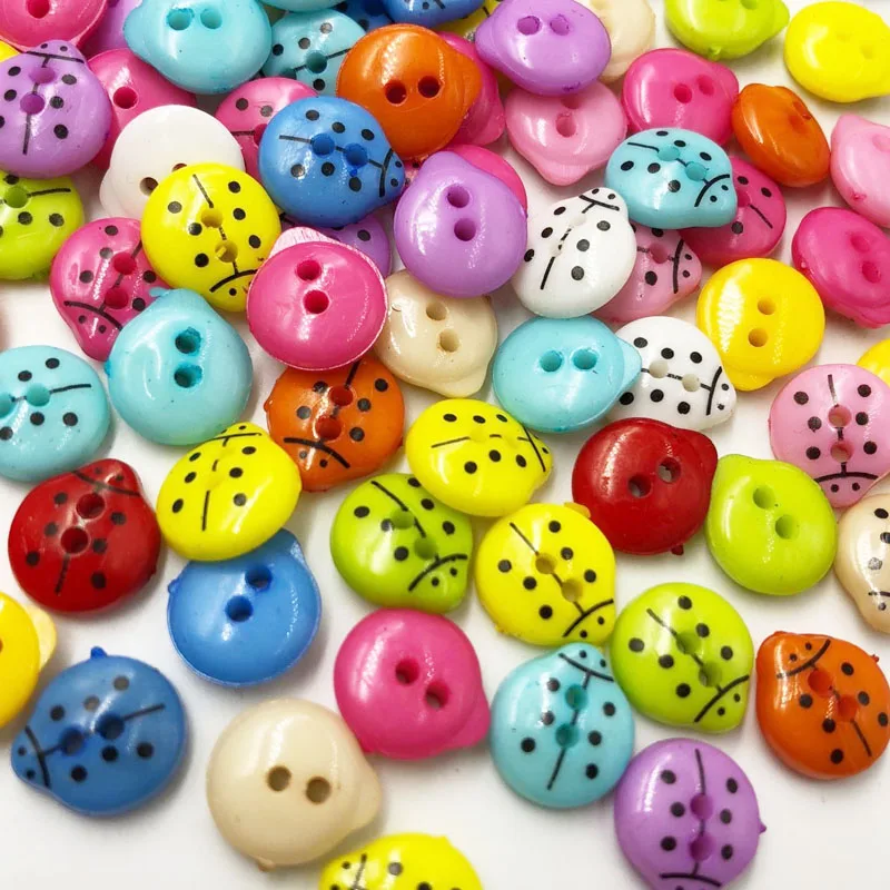 100Pcs 14mm Plastic Ladybug Plastic Buttons Kid's Sewing Crafts PT285