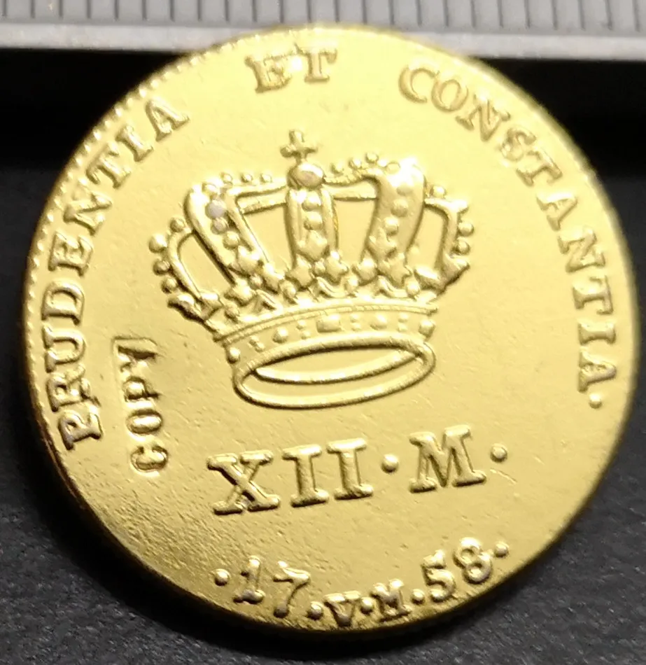 1758 Denmark 12 Mark 22K Gold Plated Copy coin (Type 2)