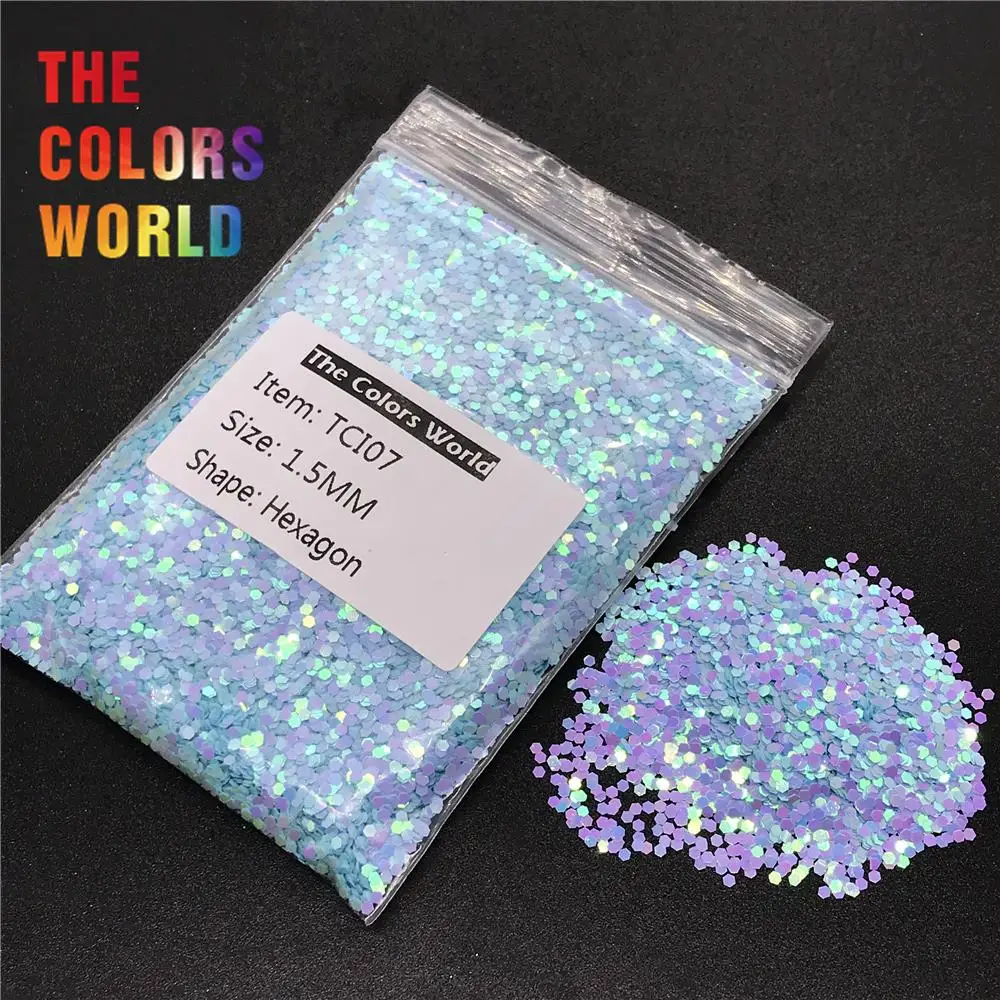 TCI07 Parelmoer Iriserende Lichtblauwe Kleur Hexagon Vorm Nail Glitter Voor Nail Art Decoratie Nail Gel Make DIY Accessorie