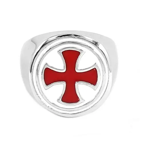 Classic Cross Ring Stainless Steel Jewelry Templar Red Cross Ring Armor Shield Knight Motor Biker Men Ring Wholesale SWR0636A