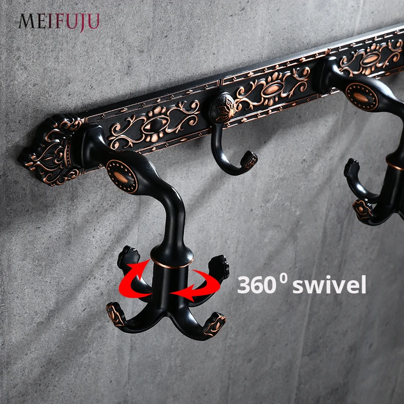 MEIFUJU 360 degree swivel wall hook modern balck robe hook bathroom hook vintage antique coat hooks hanger towel hanger bathroom