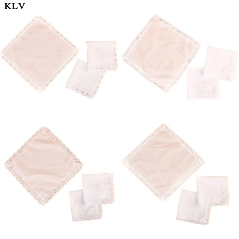 

25x25cm Ladies Plain White Floral Lace Trim Cotton Handkerchiefs Bridal Wedding Square Napkin Gift DIY Print Draw Pocket Hankies