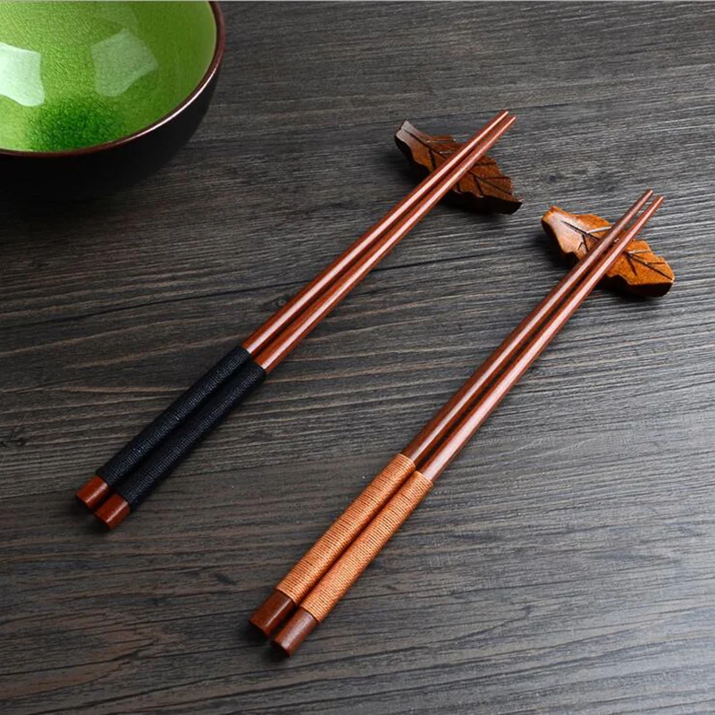 Wholesale 5pair Natural wooden chopsticks set Chinese style Chopstick Black Wire and Brown Wire durable chopsticks Cutlery set
