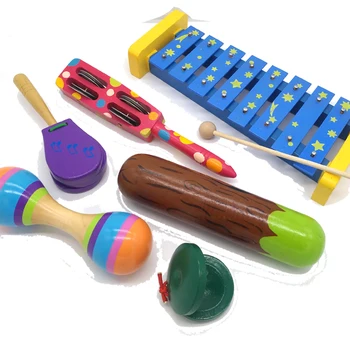 BIG SALE 6pc new musical instruments toy set wooden percussion instruments for baby, preschool kids music rhythm educational