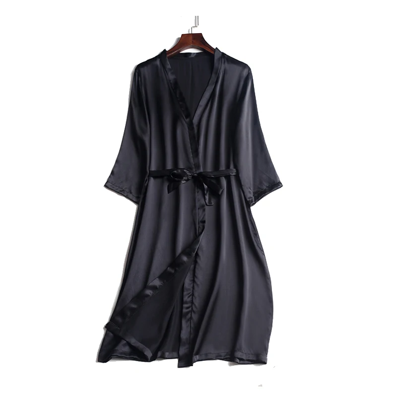 SuyaDream 100% Natural silk Women Robes Silk Satin Knee length robe Belted Healthy Sleep wear 2021 Spring Fall Home Wears Kimono