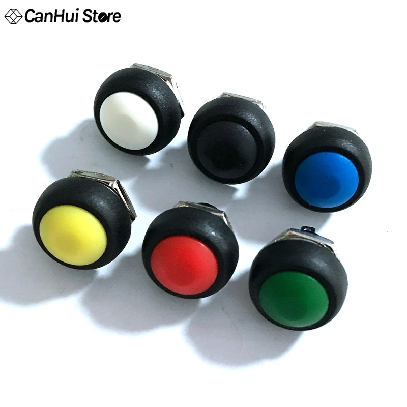 12mm PBS-33B Waterproof Momentary ON OFF Push Button Swithch Mini Round Switch PBS33B PBS 33B 6 Color Each 1pcs Black White Blue