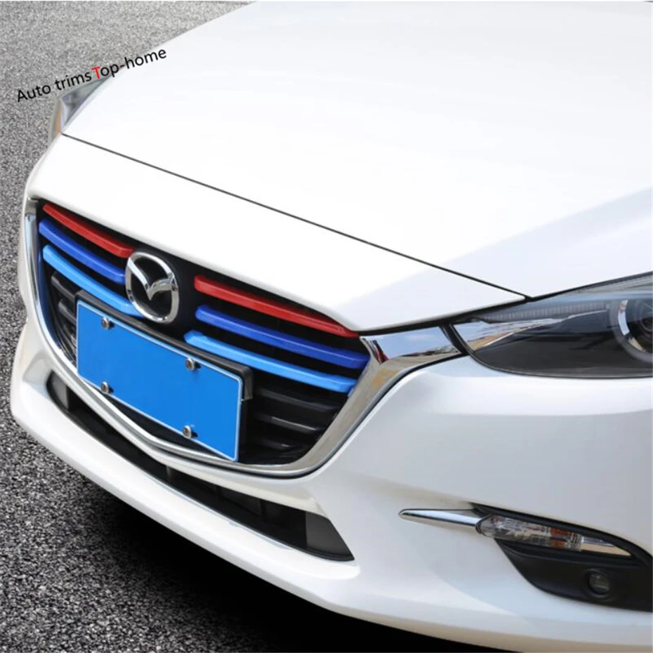 Yimaautotrims Exterior Refit Kit Fit For Mazda 3 2017 2018 Tricolor Front Grille Grill Plate Strip Cover Trim 6 Pcs / Set