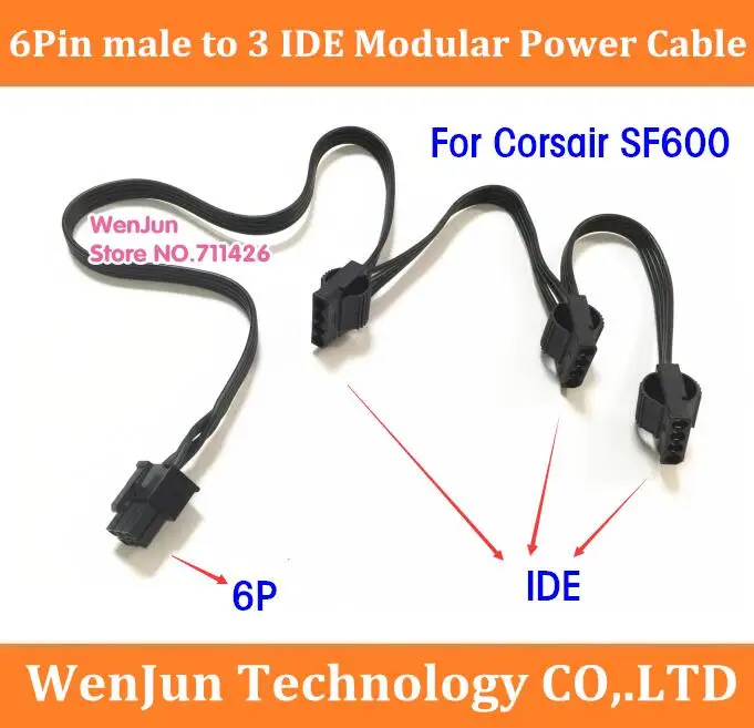 

Top Quality 6 pin 6Pin PCI-E to 3 IDE Molex 4Pin Modular Power Supply Adapter Cable For Corsair Modular PSU SF600