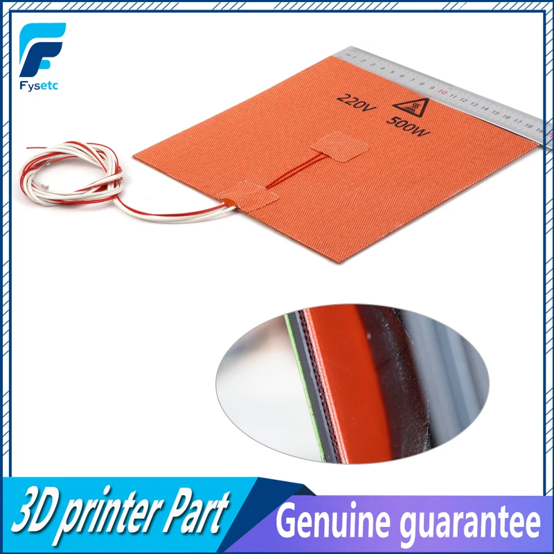 USA Material! 1PC Silicone Heater Pad 200X200mm 220V 500W With Thermistor Sensor 3M Adhesive For Cube Prusa i3 3D Printer