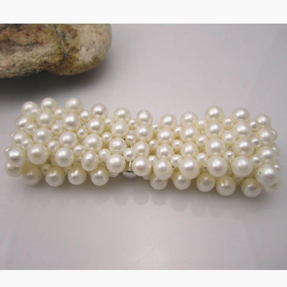 Free Shipping Natural Freshwater Pearl Bracelets Hand Fan Pearl Jewelry Wide Bracelet Woven Real Pearls