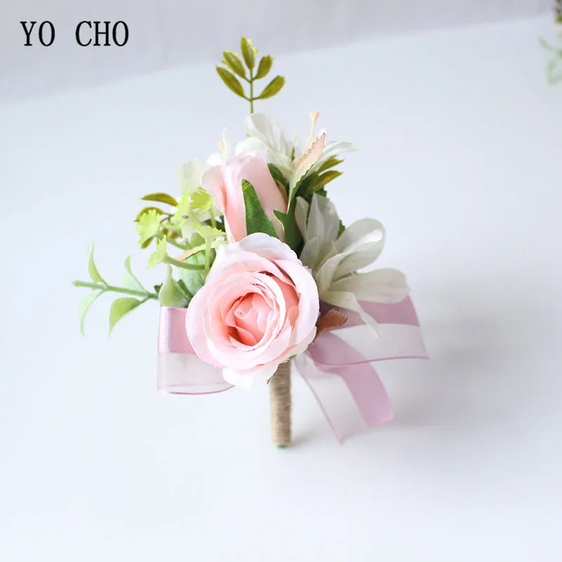 YO CHO-pulsera de flores hechas a mano para hombre, brazalete de rosas rojas, broche, suministros de boda