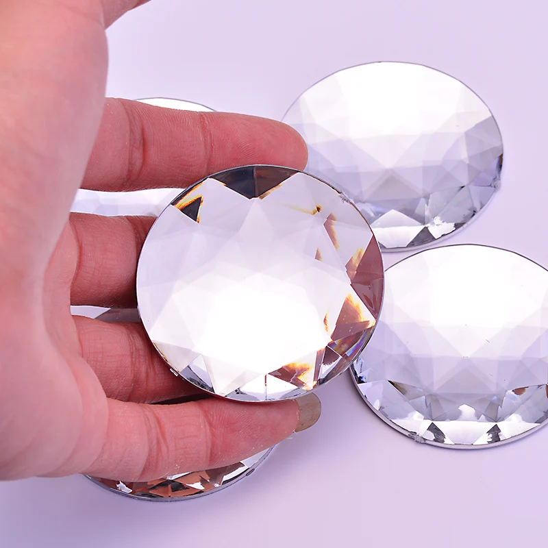 JUNAO 5pc 52mm Large Round Crystal AB Rhinestone Applique Flat Back Acrylic Stones Non Hotfix Crystal Strass