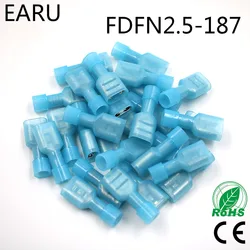 FDFN2-187 FDFN2.5-187 NYLON brass Female Insulated Spade joint Cable Wire Connector 100PCS 1.5-2.5mm2 16-14AWG FDFN Plug