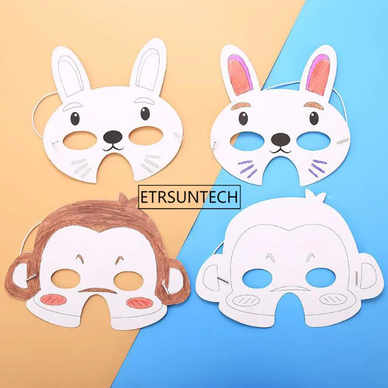 Party Mask Creative Cartoon Animal DIY Blank Painting White Mask Costume Mask For Kindergarten Children Kids