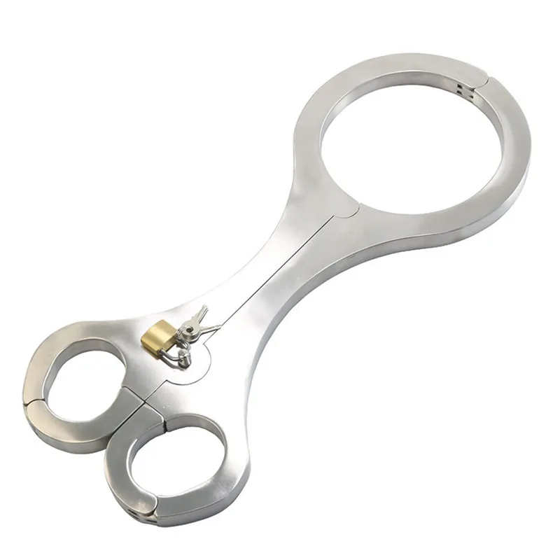 Stainless Steel Bondage Cangue Fix Neck Collar Handcuffs Wrist Cuffs Adult Restraint Yoke Pillory BDSM Sex Toy For Male Female