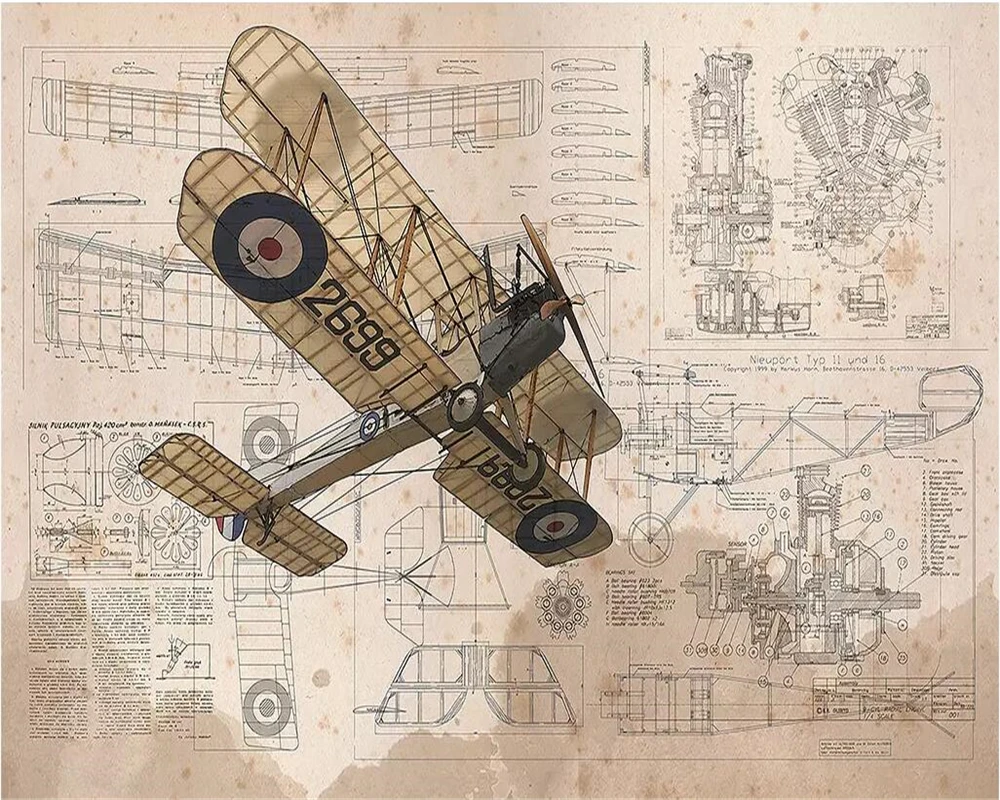 Custom size Wallpaper cartoon retro aircraft flying mural boy room decoration self-adhesive relief material 3D Wallpaper Murals