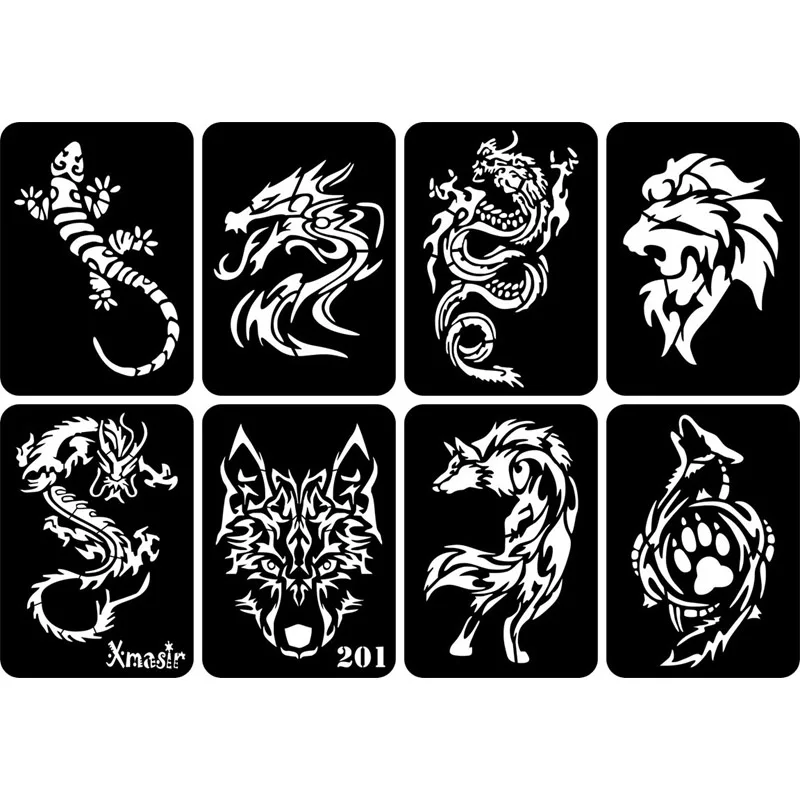 32pcs Airbrush Temporary Tattoo Stencil for Men Arm Back Body Art Painting DIY Glitter Templates Fake Tattoo Set 6.7cm*9.5 Cm