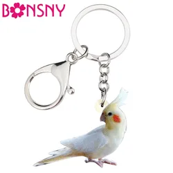 Bonsny Acrylic cacatoes Parrot Bird Key Chain Keychain Rings Fashion Animal Jewelry For Women Girl Bag Pendant Gift Decoration