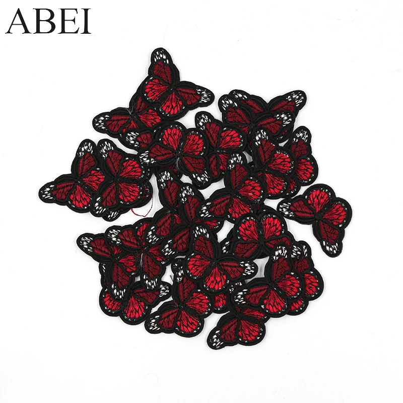 10pcs/lot Dark Red Iron Butterfly Appliques Diy Jeans Stickers Handmade Sewing Bags Garment Patches Clothes Motif Badge Patch