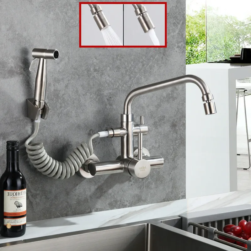 

Wall mounted Brushed stainless steel kitchen faucet with bidet spray shower head ,Rotatable,Cold and hot water,Multi-function-2C