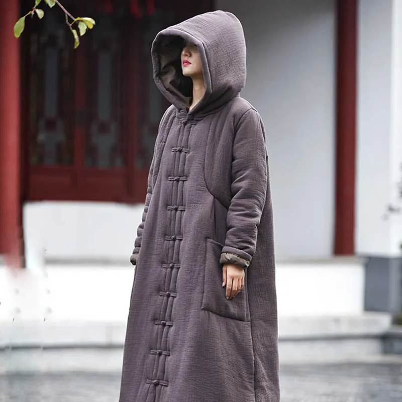 Quá khổ Dài Phụ Nữ Áo Khoác Mùa Đông Quần Áo Thời Trang Trung Quốc Phong Cách Cổ Điển Cape Poncho Cloak Mui Xe Linen Bông Loose Baggy Rãnh