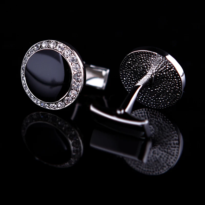 KFLK Jewelry French shirt  Black cufflink for mens Brand Crystal Cuff link Wholesale Round Button High Quality guests