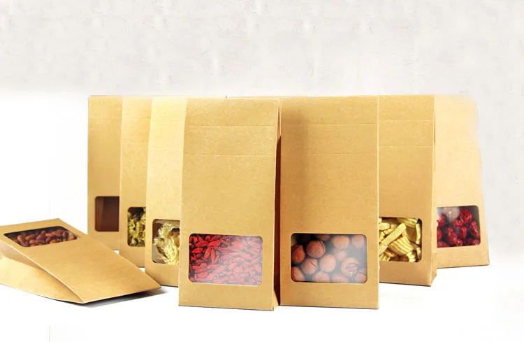 10*23.5*6cm 20pcs Quality packaging Kraft paper Stand Up bag Food Square window box Bags of nuts/Tea/Cake/Cookies/Coffee bags