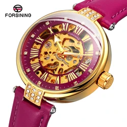 Forsining-reloj automático con diamantes para mujer, pulsera femenina de marca superior, con esqueleto de oro y estrellas, a la moda, 2019