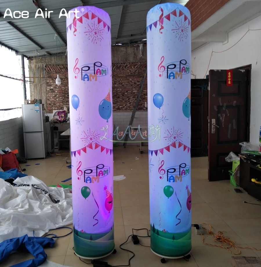 Columna de tubo de decoraciones de suelo inflable LED de fondo con logotipo de impresión personalizado para fiesta o escenario