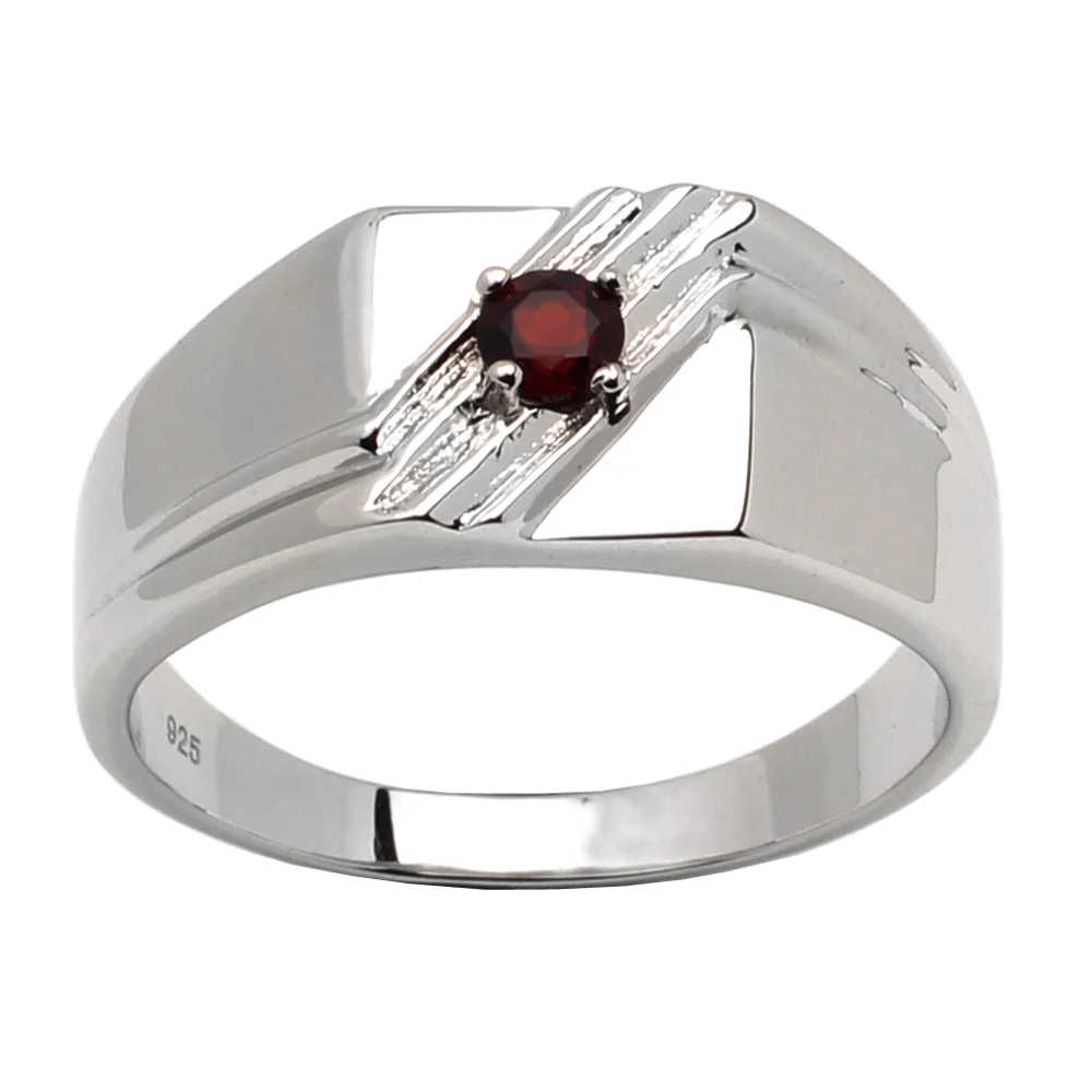 

925 Silver Ring Men Natural Red Garnet 4mm Gemstone January Birthstone Birthday Gift Size 6 to 13 R511RGN