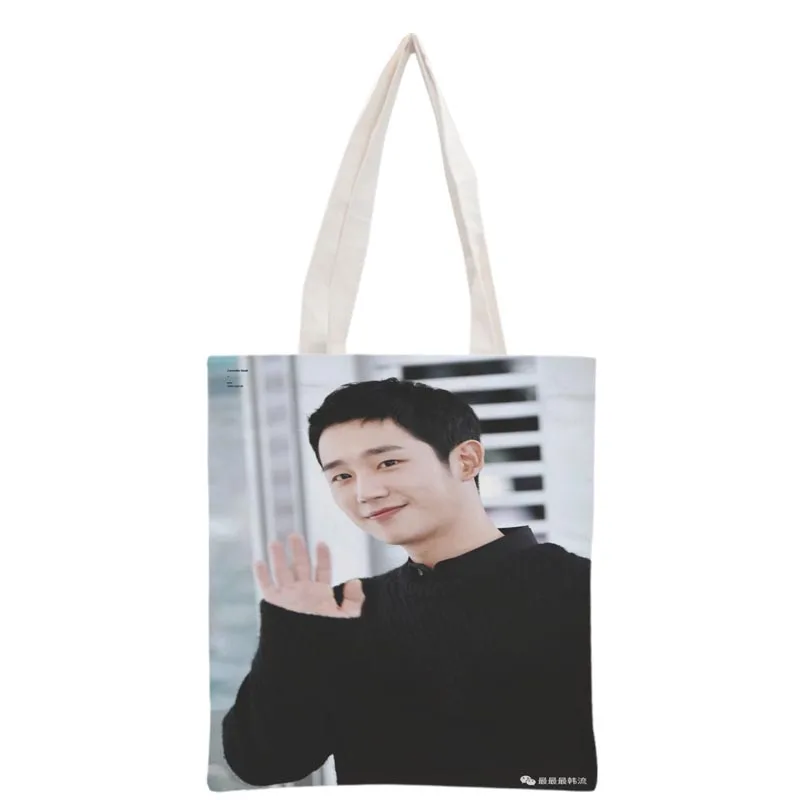 

New arrived custom KPOP Jung Hae In printed canvas tote bag women handbag beach travel bag portable shopping bag