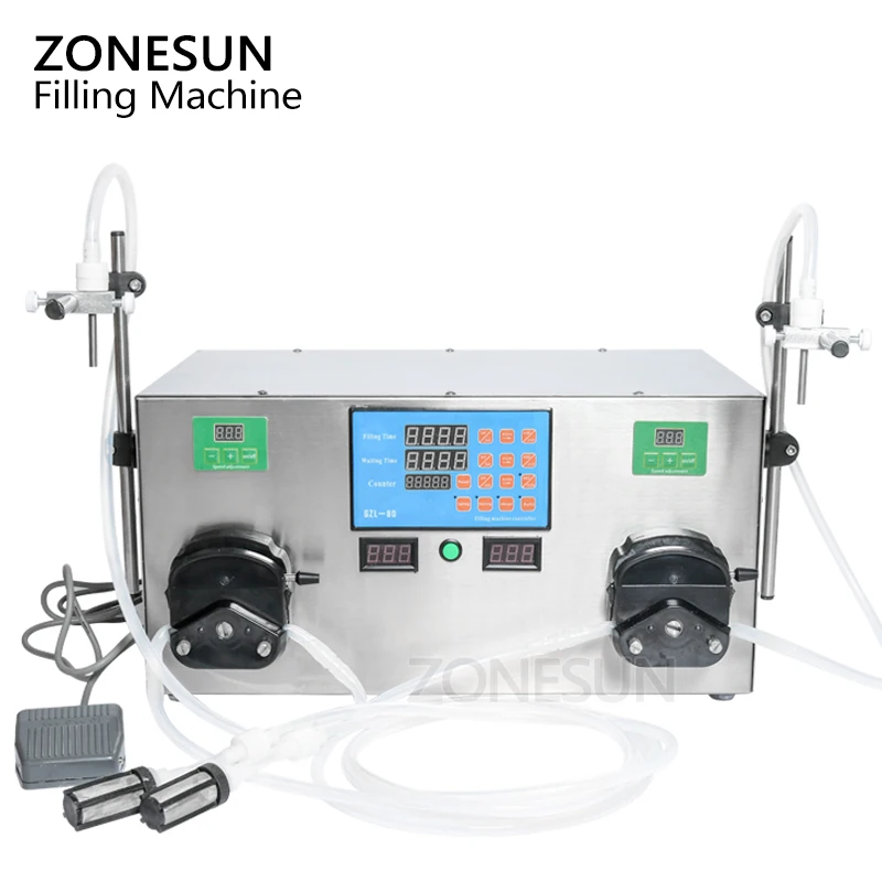 ZONESUN 2 หัวน้ำหอมน้ำน้ำมันหอมระเหยไฟฟ้าควบคุมดิจิตอล Peristaltic ปั๊ม Liquid Filling Machine