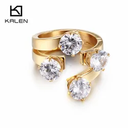 Kalen High Quality Women Wedding Rings Rhinestone & Stainless Steel Gold Color Unique Engagement Rings Bands Girls Party Gifts