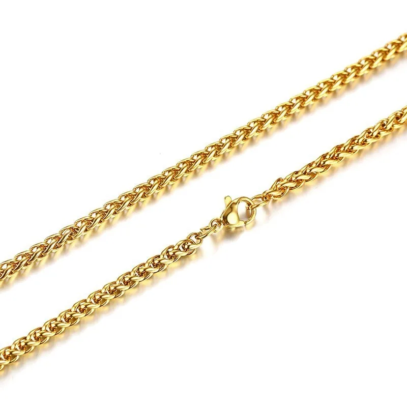 Vnox Gold Color Men Stainless Steel Wheat Spiga Franco Link Chain Necklace Male Jewelry 24 Inch in 3-7MM Width