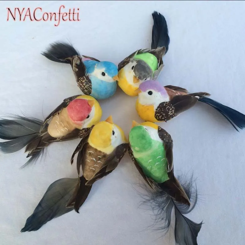 12PCS,12*4*4CM 6Colors Decorative Foam Feather Artificial Craft Birds With Clip,Fake Bird Christmas Decoration,Home Ornaments