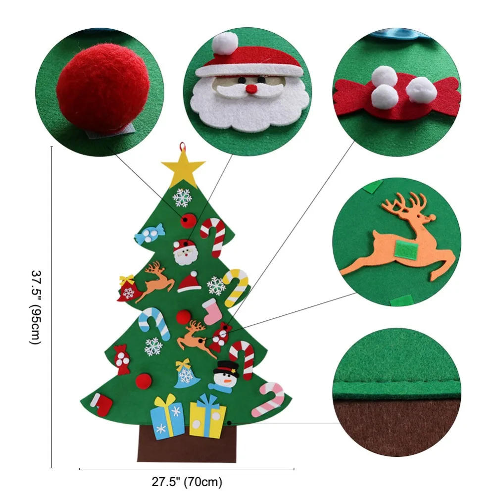 OurWarm DIY Felt Christmas Tree New Year Gifts Kids Toys Artificial Tree Wall Hanging Ornaments Party Decoration for Home