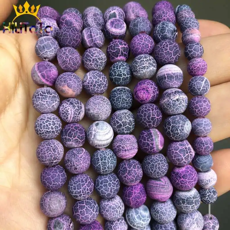 Natural Stone Beads Frost Red Cracked Dream Fire Dragon Veins Agates Onyx Beads For Jewelry Making DIY Bracelet 15‘’ 6/8/10mm