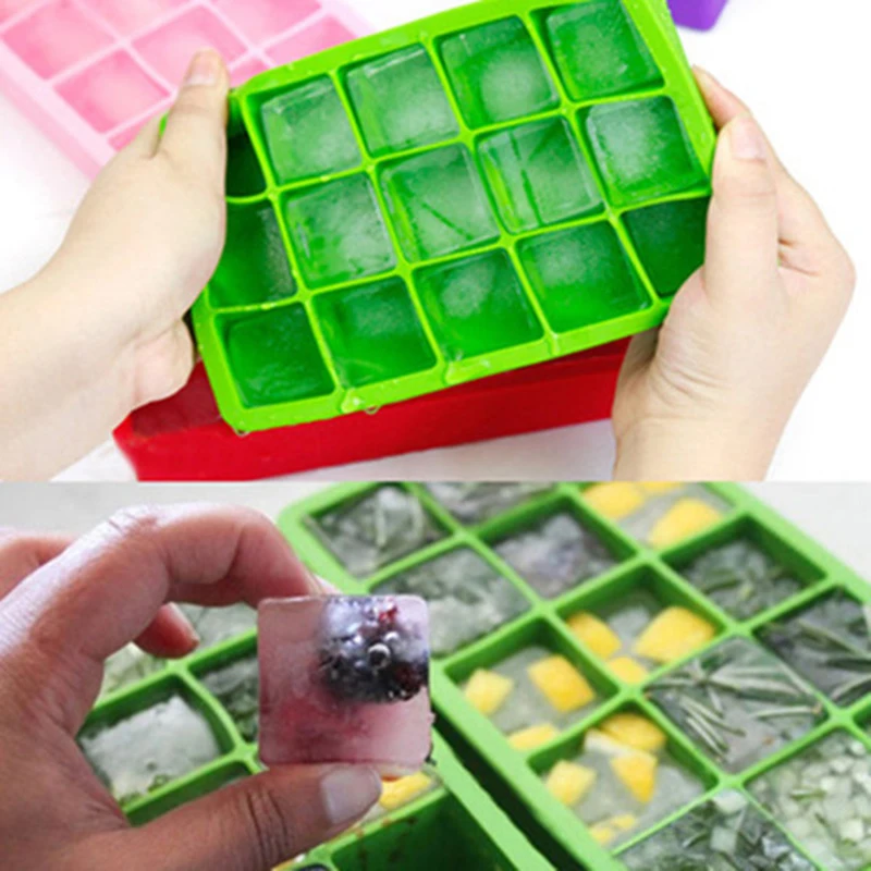 1PCS Eco-friendly 15 Cavity Mold Silicone Ice Cube Square Ice Tray Frozen Cube Tray Molds Bar Tools