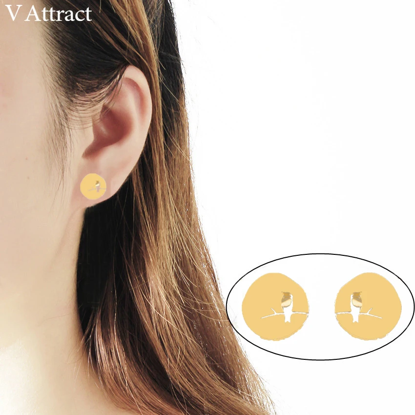 V Attract 10 Pair Animail Jewelry Mini Bird Stud Earrings Stainless Steel Orbellen Geometric Round Boucle D\'oreille Bijoux Femme