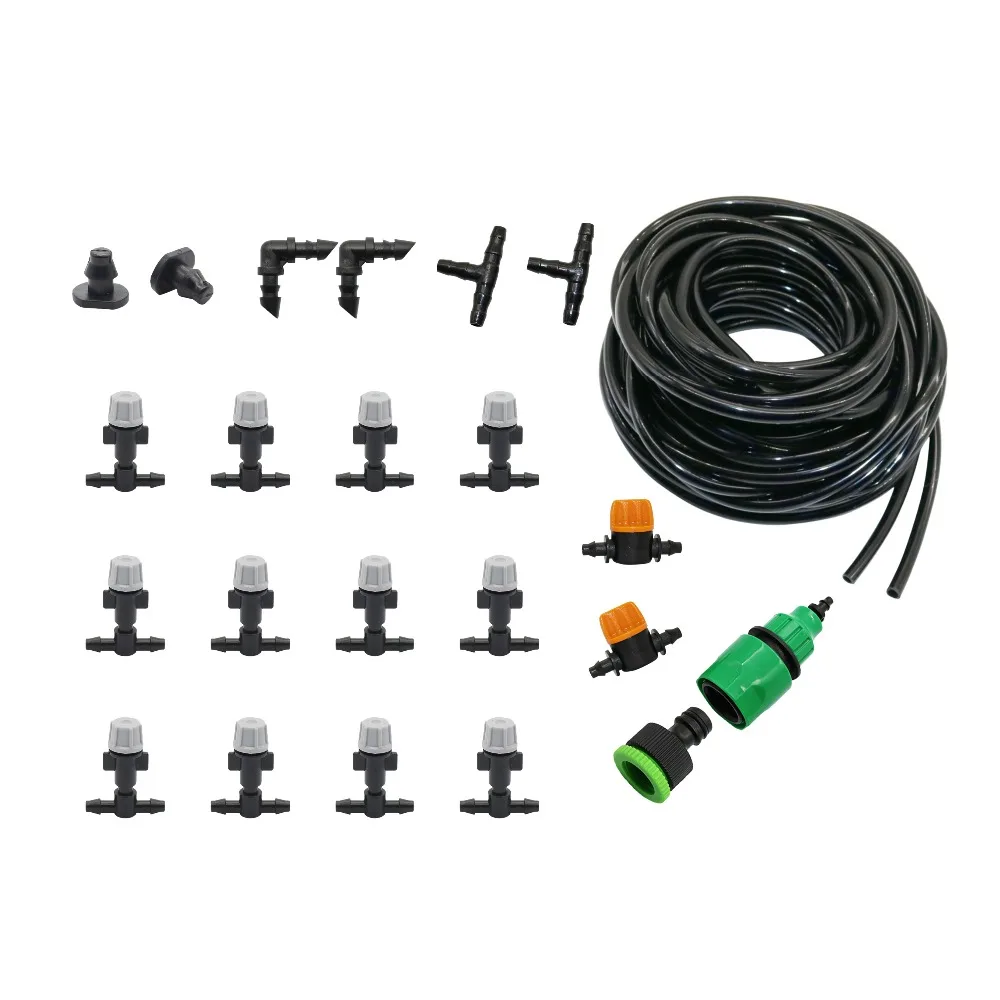 10m/20m Automatic Atomization Watering System Kit With  4/7 Hose Grey/Black Nozzle Mini Valve Hose Connector