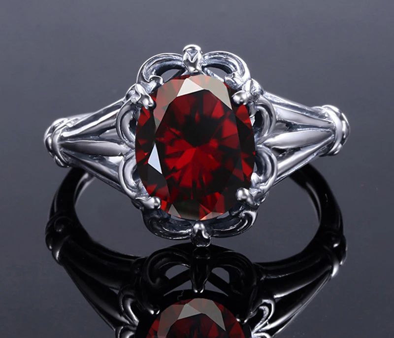 New Vintage Wedding Rings For Woman Fashion Brand Jewelry Garnet Rhinestone Soild 925 Sterling Silver Crystal Rings Accessories