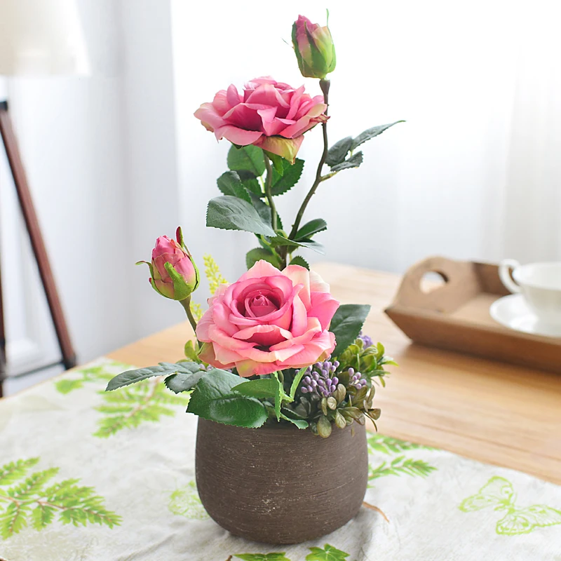 

Simulation rose flower suit silk flowers artificial flowersTabletop vase Indoor artificial plants wedding Home decoration