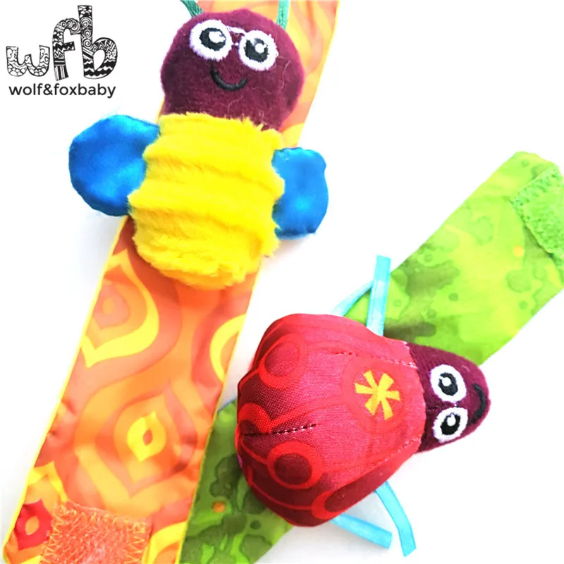 Retail 2pcs/pack infant baby toys new style animals bees + ladybird Wrist Rattles with ring bell for learning&education