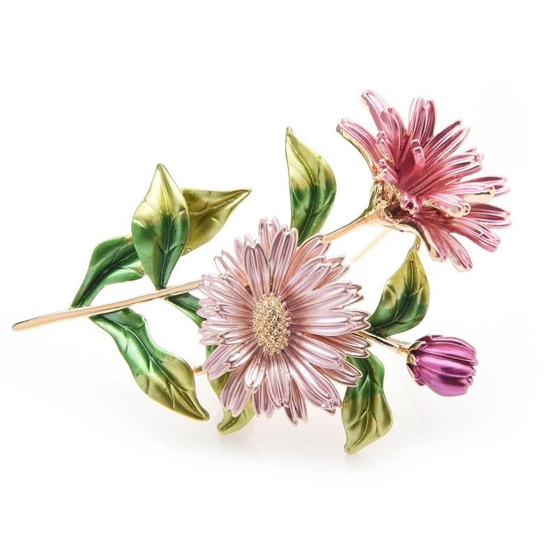 Wuli&baby Pink Daisy Bouquet Enamel Brooches Metal Flowers Weddings Banquet Brooch Pins For Women And Men