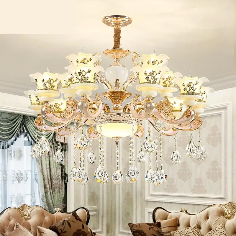 Indoor modern crystal chandelier lighting for living room flush zinc alloy Chandelier led Candelabro glass shade hanging lamp