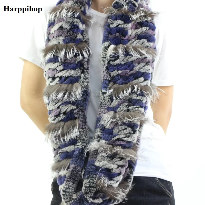 

Women's Scarves Wraps Winter Handmade Knit Rex Rabbit Fur Long Scarf For Women Winter Neck Warmer Scarfs Shawls Female