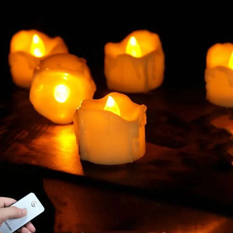 Remote control LED Tealight Candle lamp w/controller Drop Tear Dipped wax Battery operated Home Wedding Party decor-AMBER